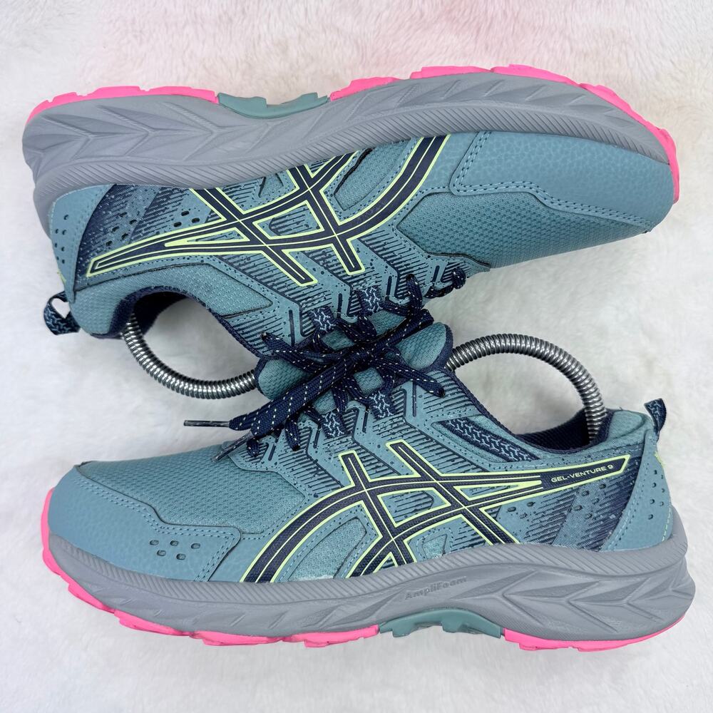 ASICS Gel Venture 9 Womens Running Shoes Gray Blue Pink Size 9 Wide D Trail - Picture 6 of 10